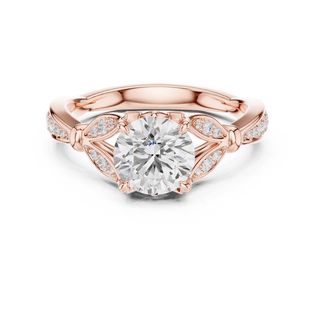 Vintage Round Cut Diamond Engagement Ring with Leaf Gallery