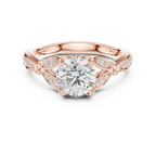 Vintage Round Cut Diamond Engagement Ring with Leaf Gallery