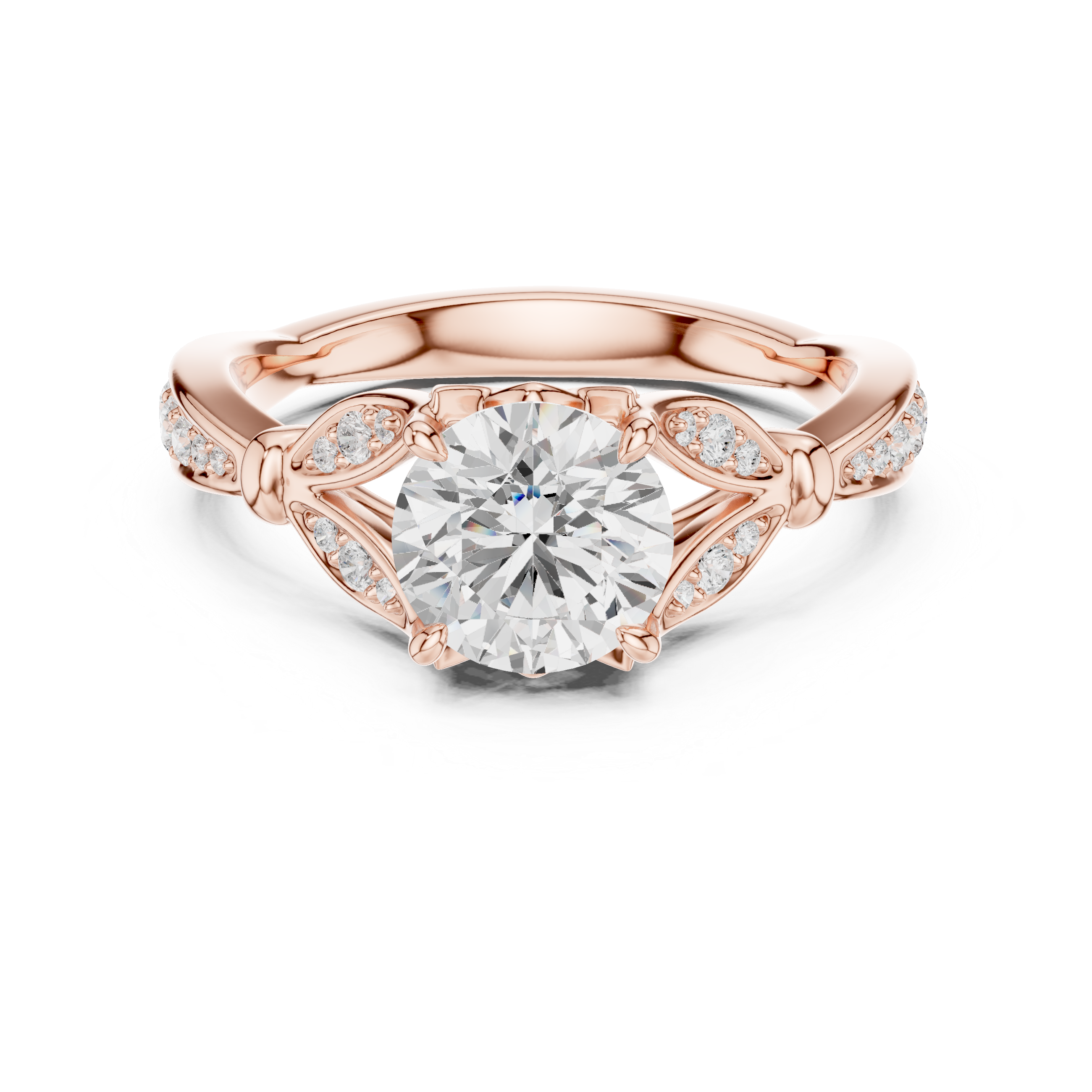 Vintage Round Cut Diamond Engagement Ring with Leaf Gallery