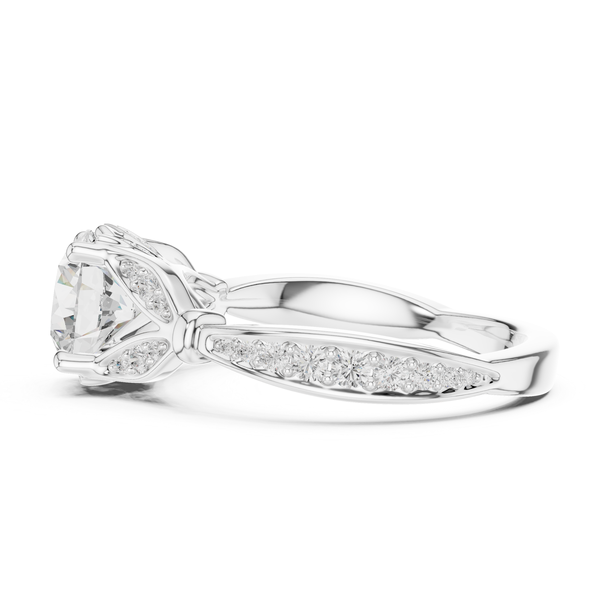 Vintage Round Cut Diamond Engagement Ring with Leaf Gallery