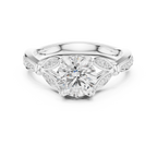 Vintage Round Cut Diamond Engagement Ring with Leaf Gallery