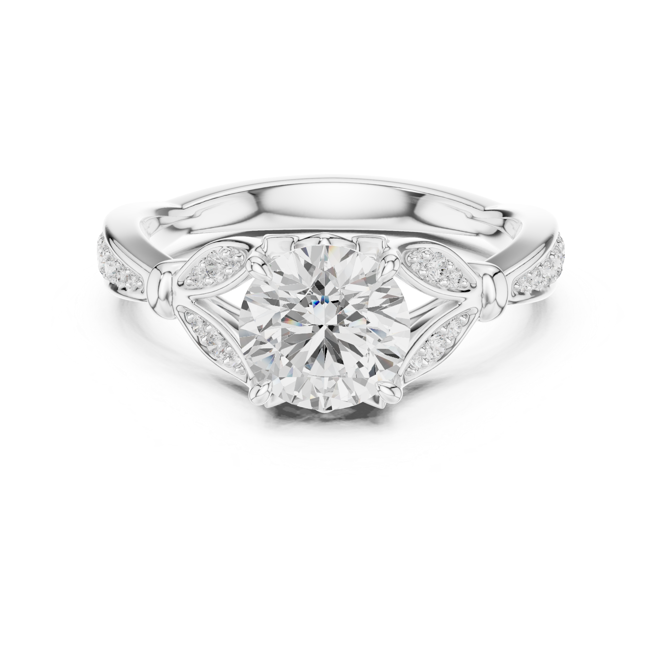 Vintage Round Cut Diamond Engagement Ring with Leaf Gallery