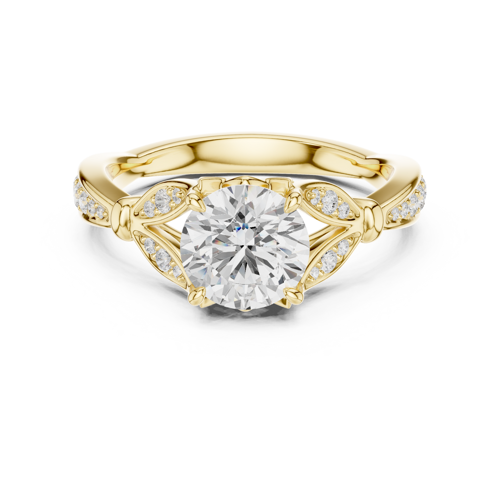 Vintage Round Cut Diamond Engagement Ring with Leaf Gallery