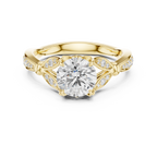 Vintage Round Cut Diamond Engagement Ring with Leaf Gallery