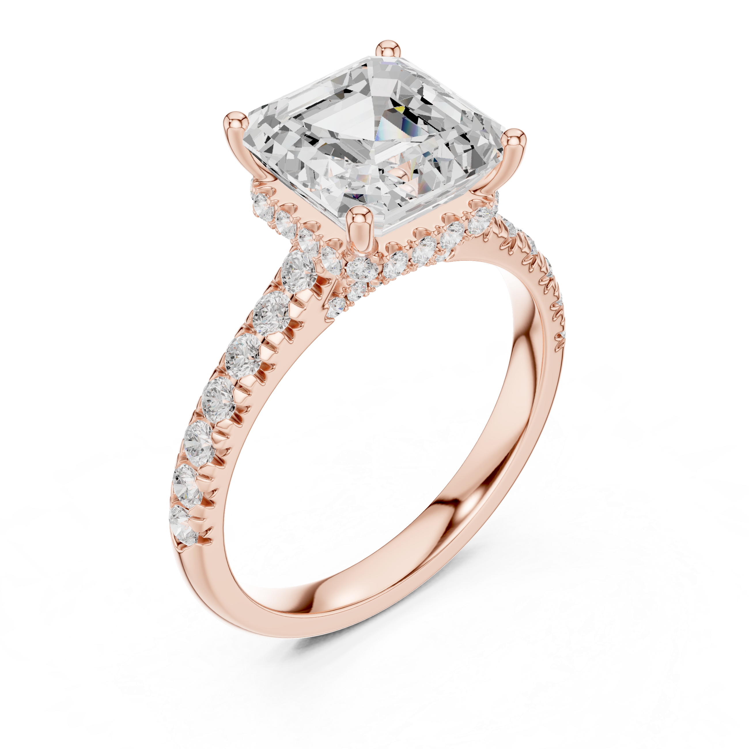 Asscher Cut Hidden Halo Diamond Engagement Ring