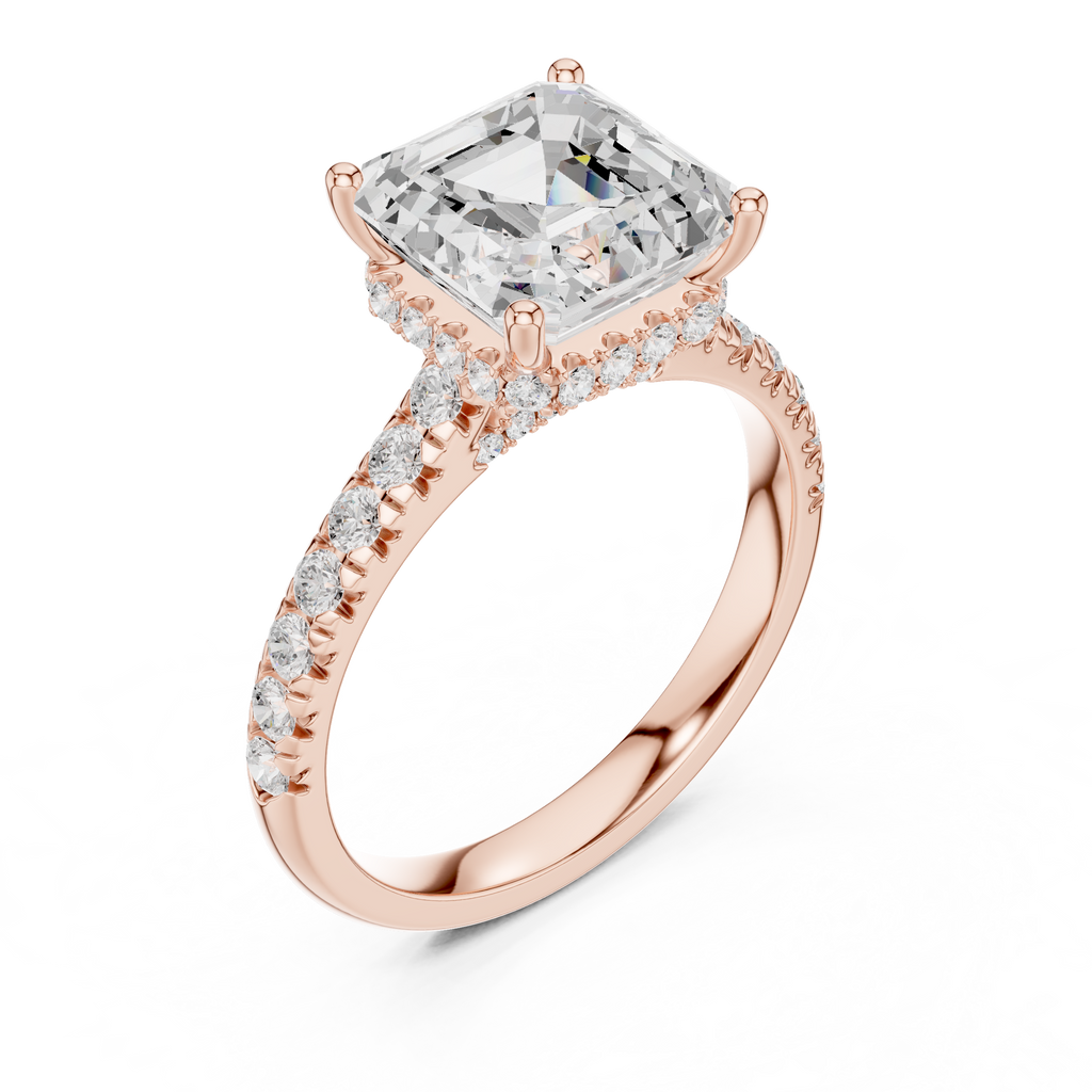 3.67 CT Asscher Cut Diamond Hidden Halo Pavé Engagement Ring