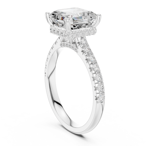 Asscher Cut Hidden Halo Diamond Engagement Ring