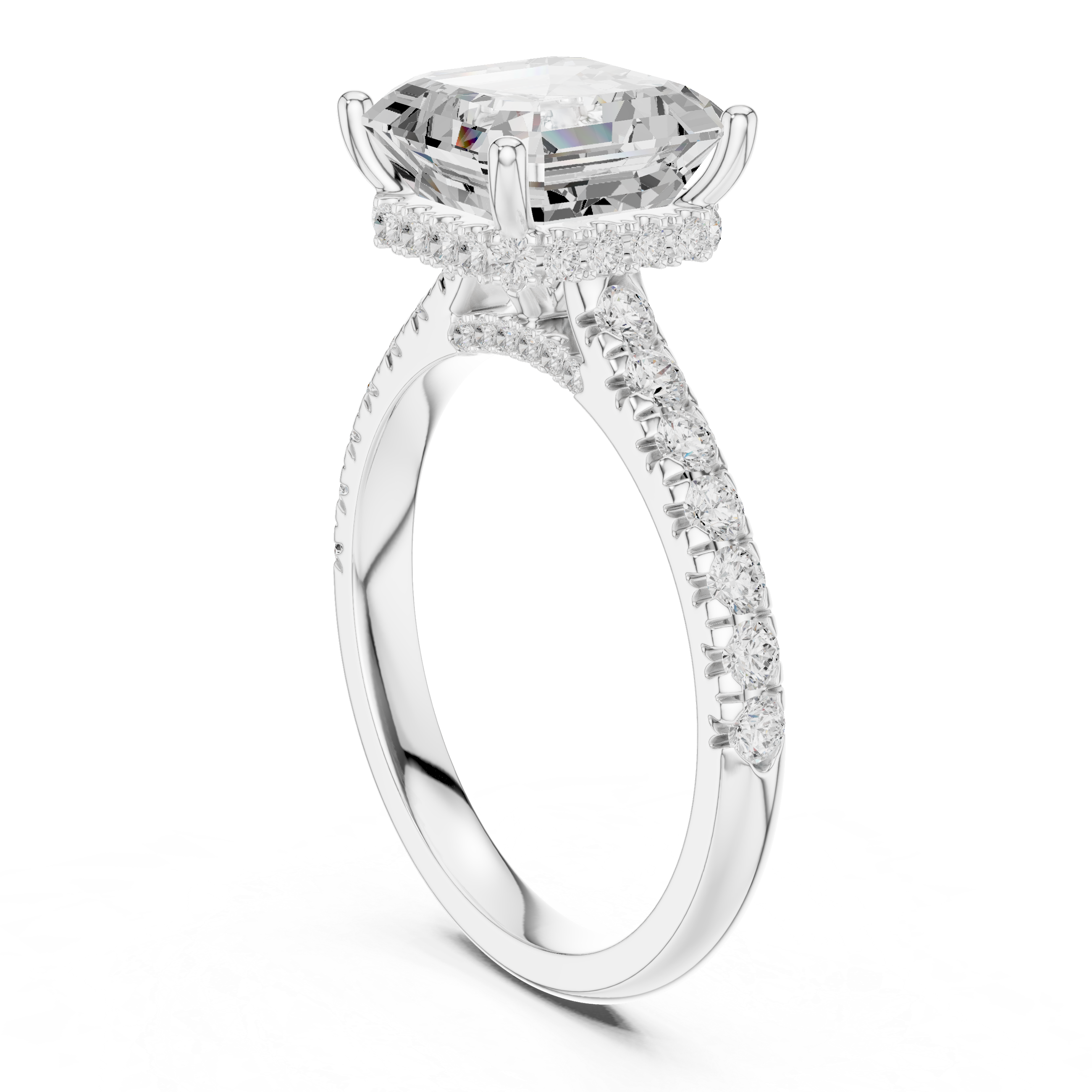 3.67 CT Asscher Cut Diamond Hidden Halo Pavé Engagement Ring