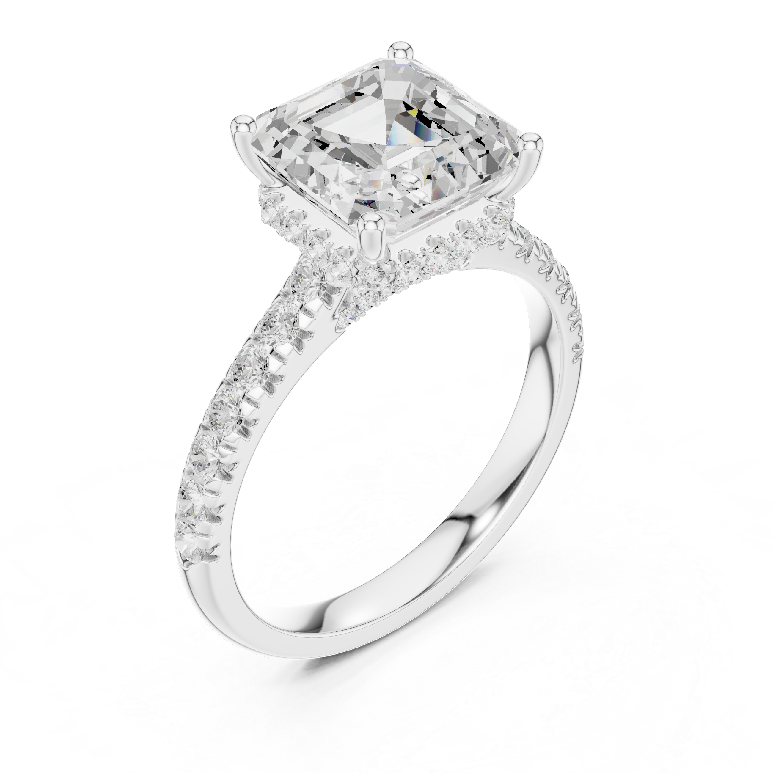 Asscher Cut Hidden Halo Diamond Engagement Ring