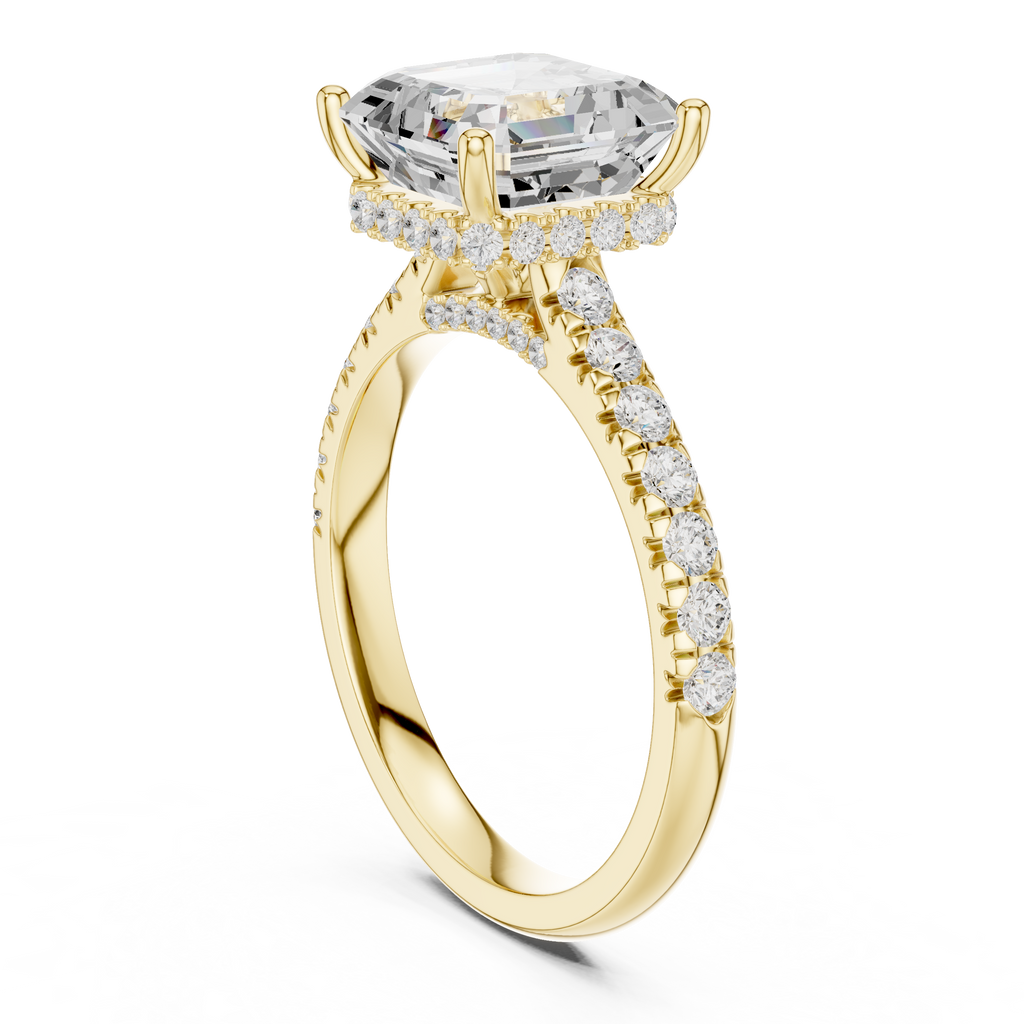 3.67 CT Asscher Cut Diamond Hidden Halo Pavé Engagement Ring