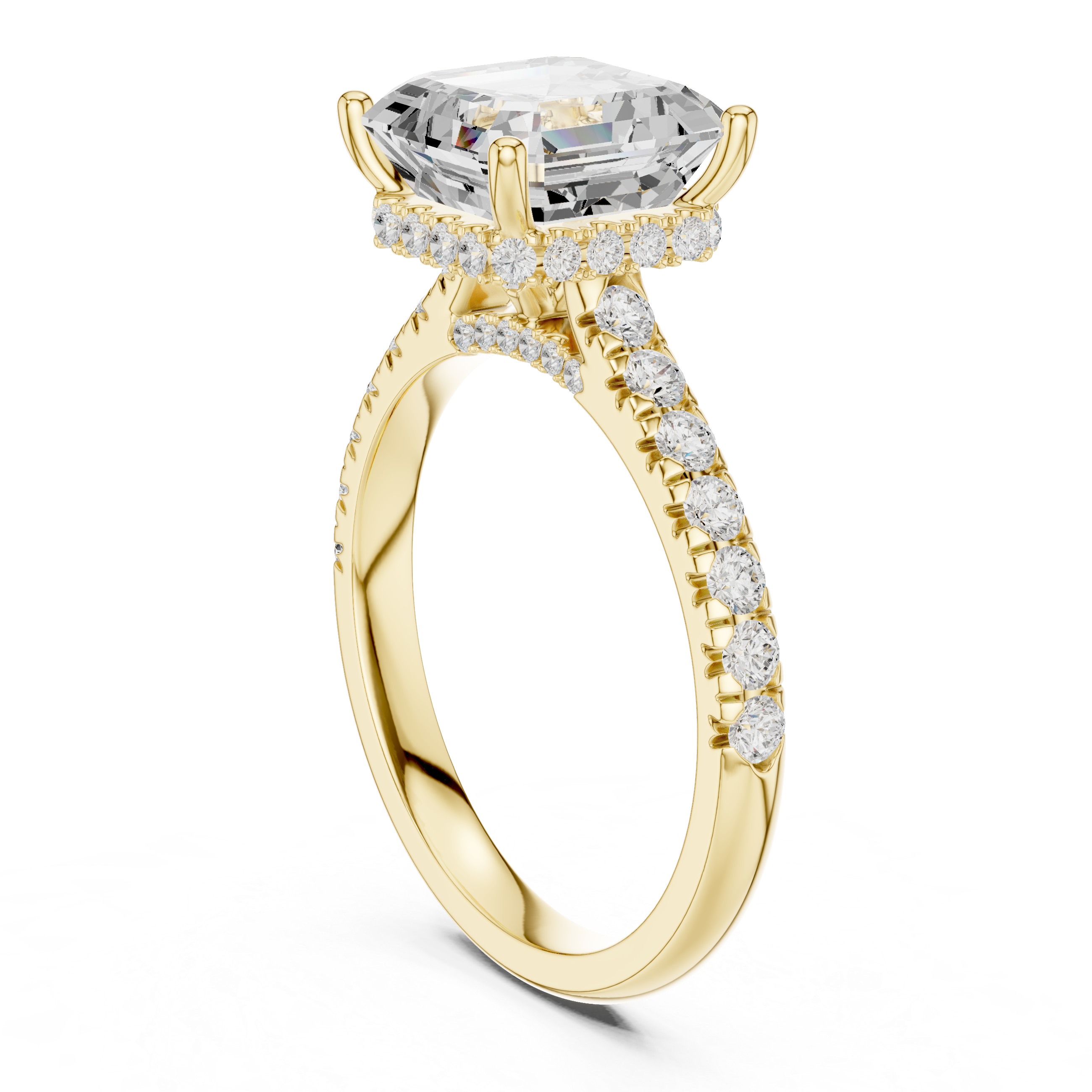 3.67 CT Asscher Cut Diamond Hidden Halo Pavé Engagement Ring