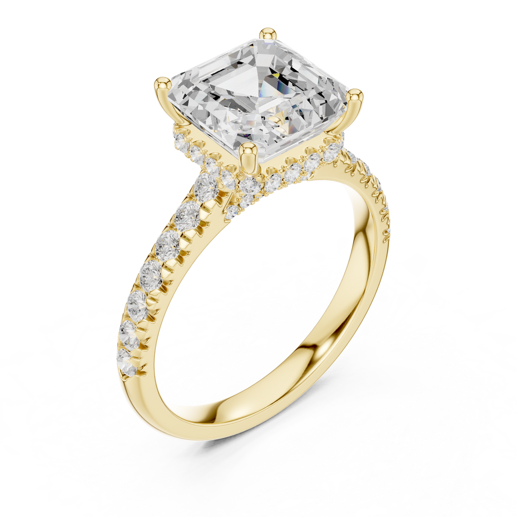 Asscher Cut Hidden Halo Diamond Engagement Ring