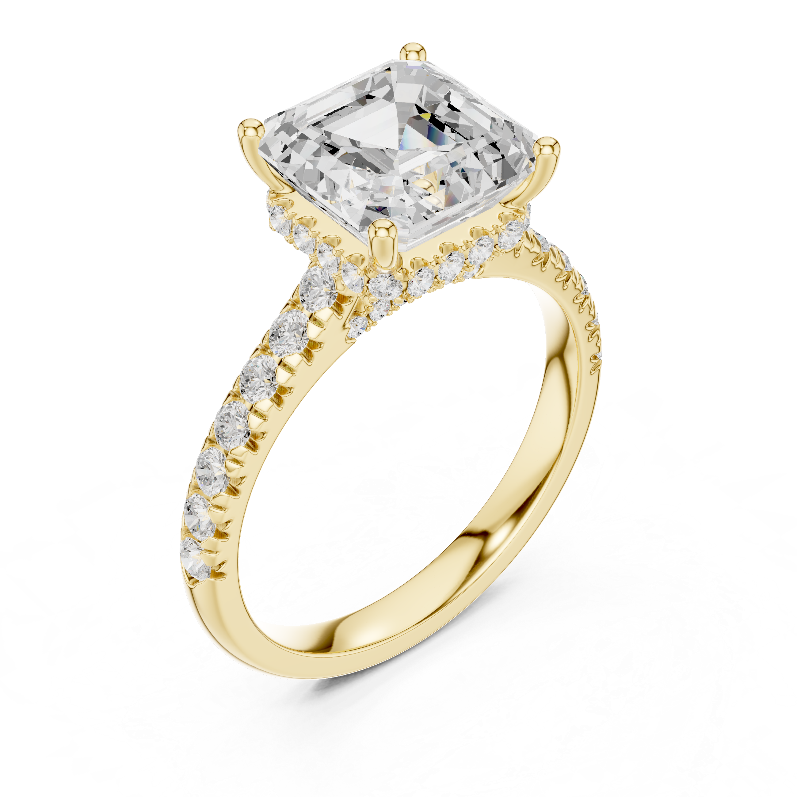 3.67 CT Asscher Cut Diamond Hidden Halo Pavé Engagement Ring