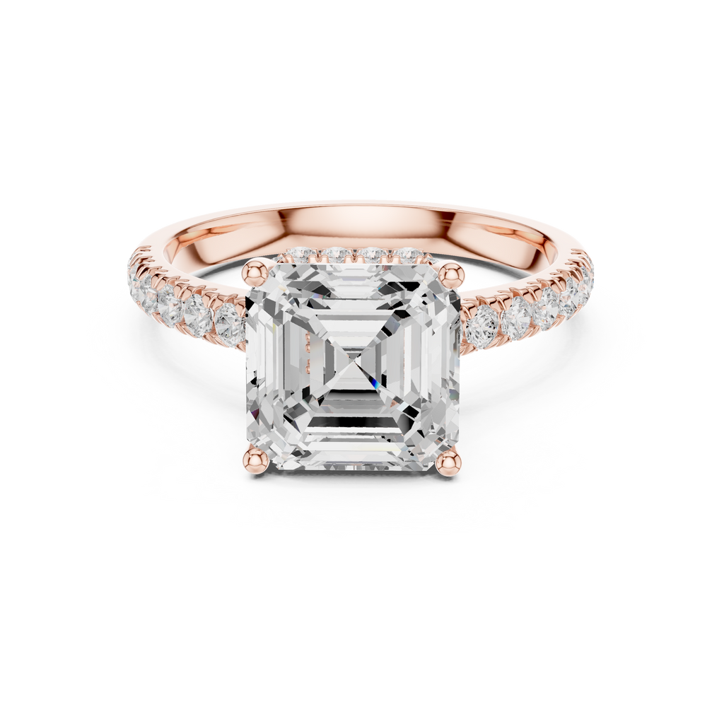 Asscher Cut Hidden Halo Diamond Engagement Ring