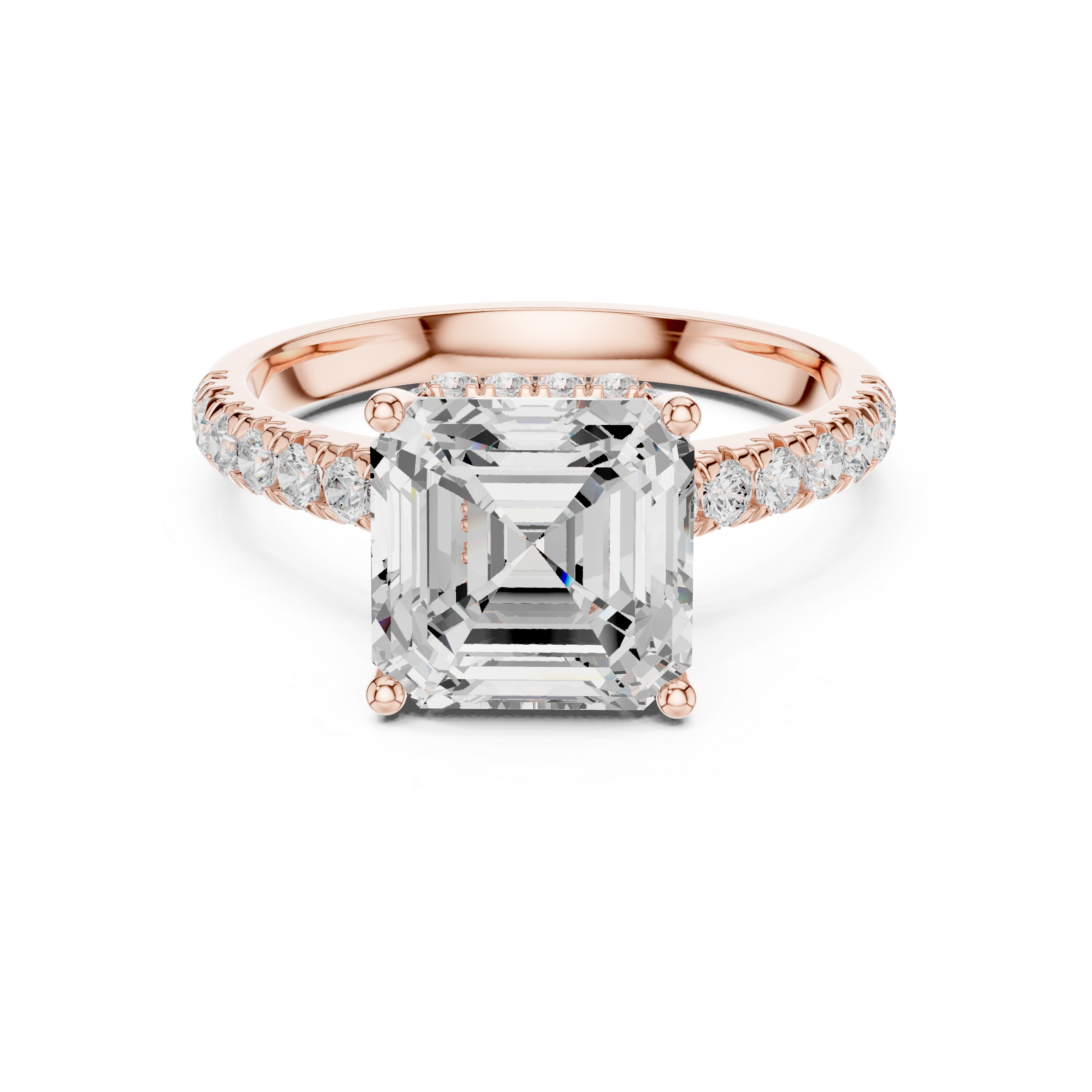 3.67 CT Asscher Cut Diamond Hidden Halo Pavé Engagement Ring