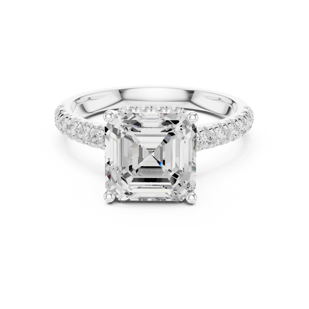 Asscher Cut Hidden Halo Diamond Engagement Ring