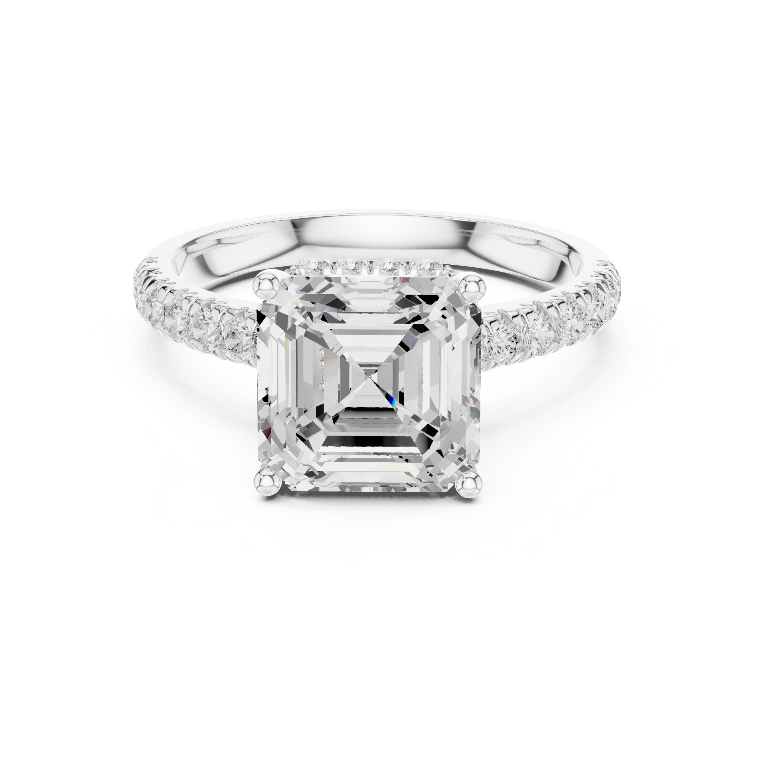 3.67 CT Asscher Cut Diamond Hidden Halo Pavé Engagement Ring