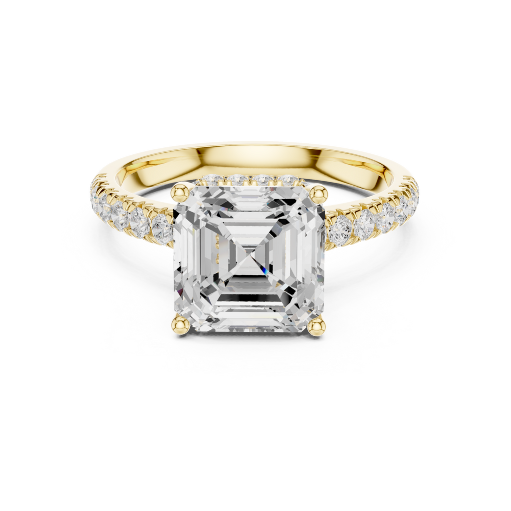 3.67 CT Asscher Cut Diamond Hidden Halo Pavé Engagement Ring