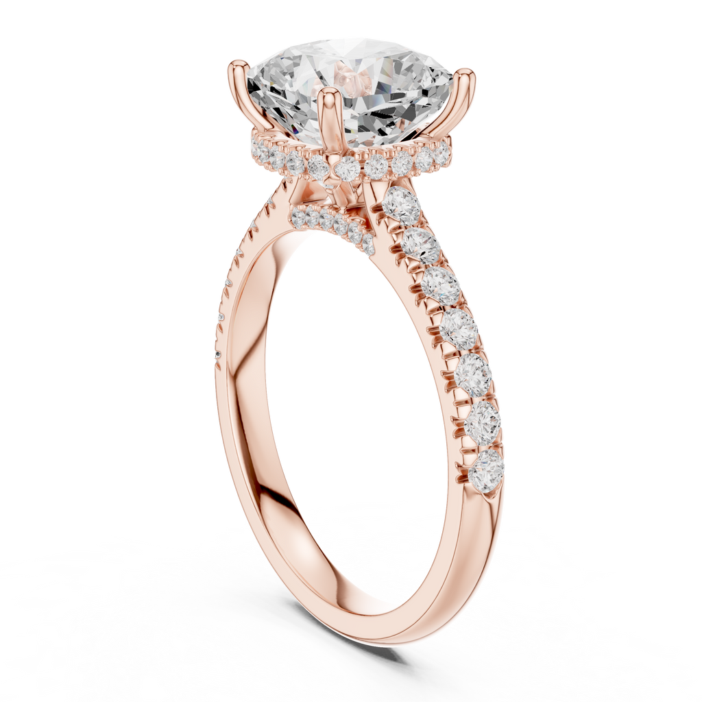 3.67 CT Cushion Cut Diamond Hidden Halo Pavé Engagement Ring