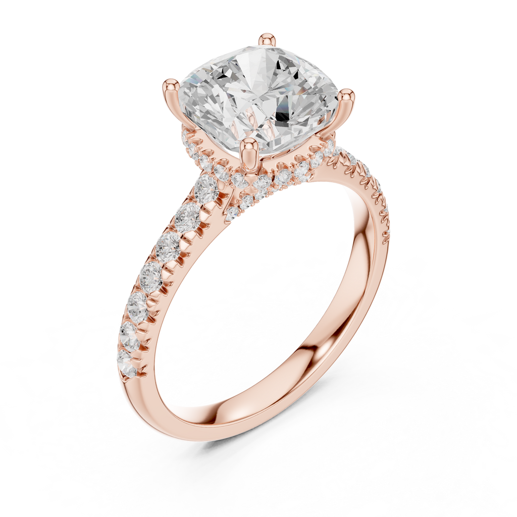 Cushion Cut Hidden Halo Diamond Engagement Ring