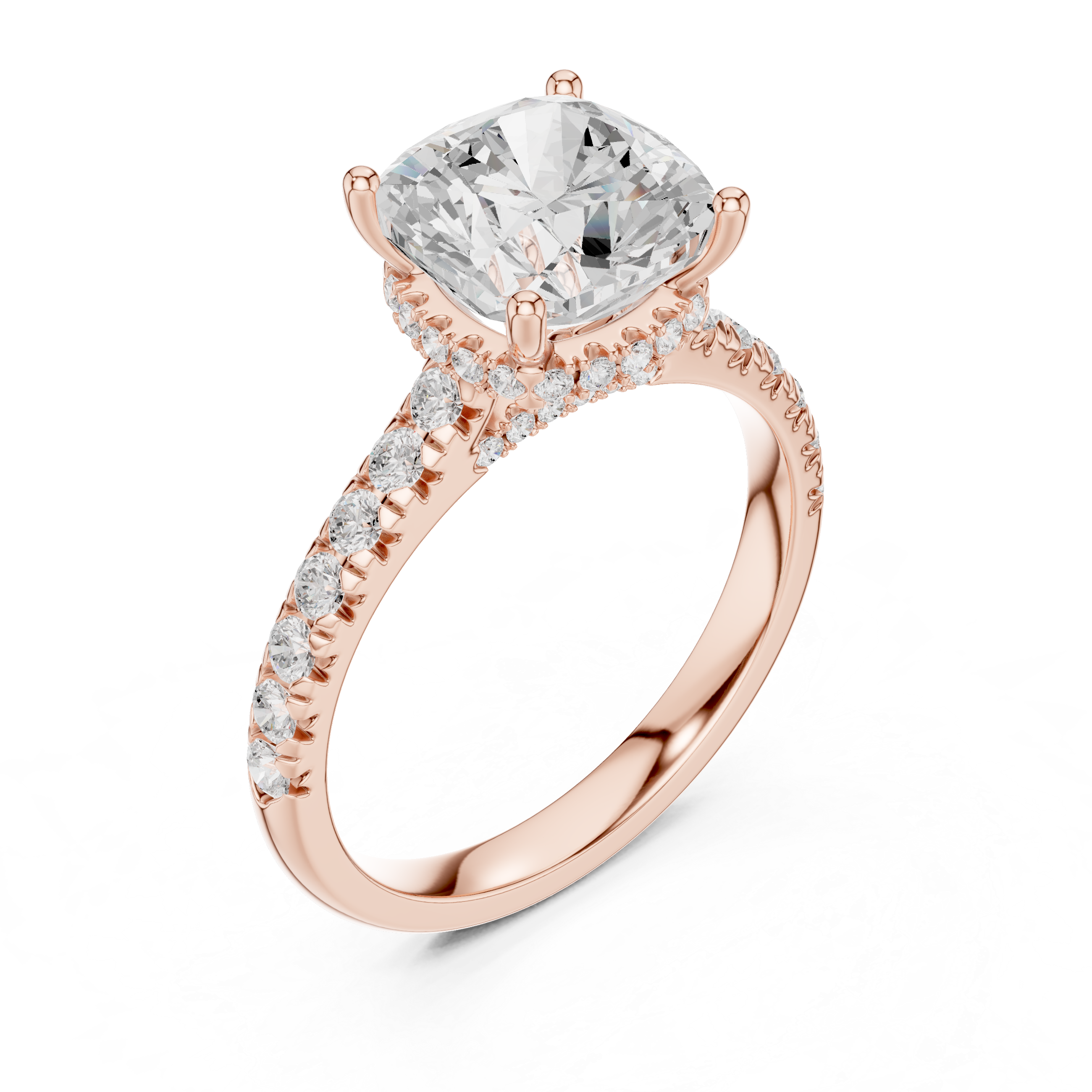 Cushion Cut Hidden Halo Diamond Engagement Ring