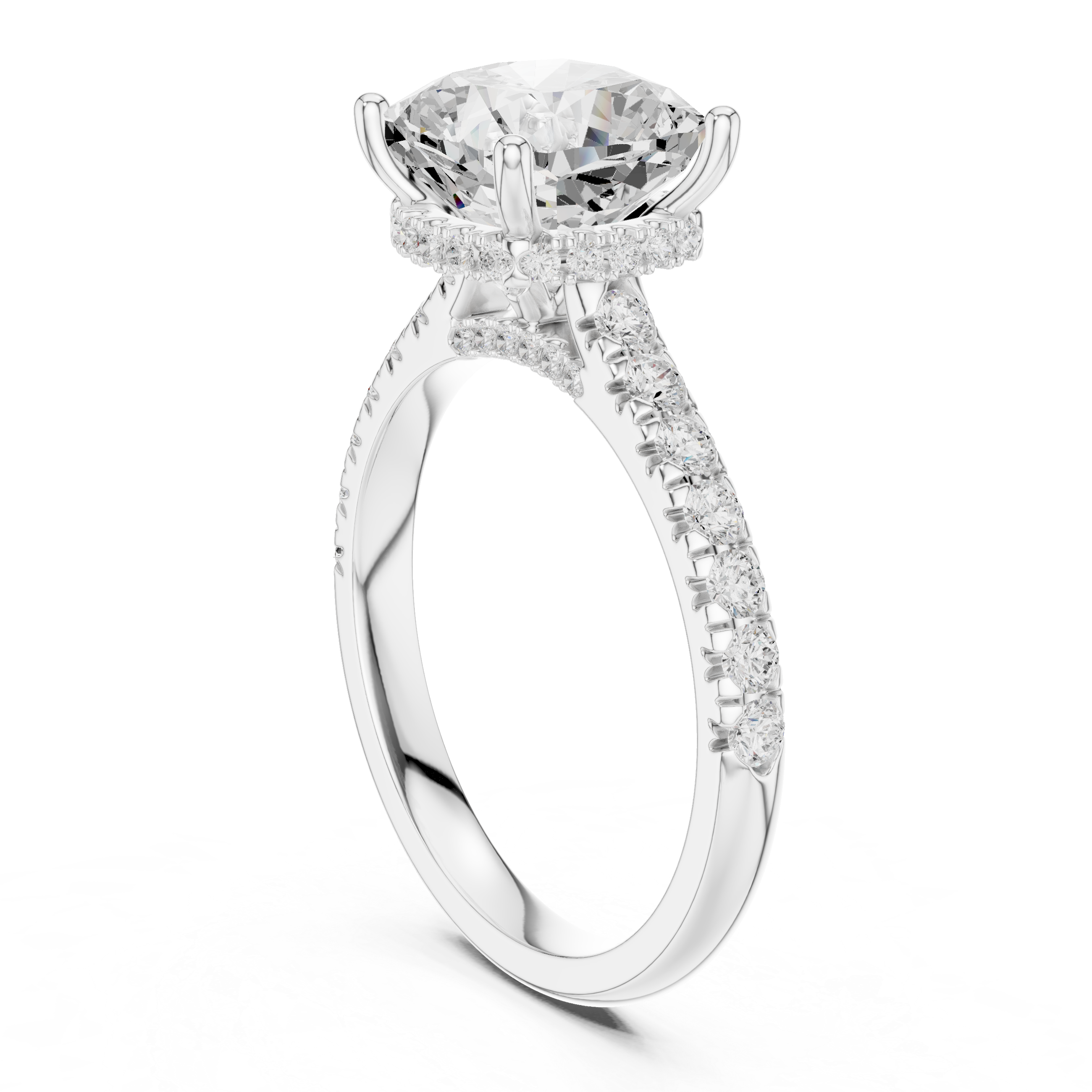 Cushion Cut Hidden Halo Diamond Engagement Ring