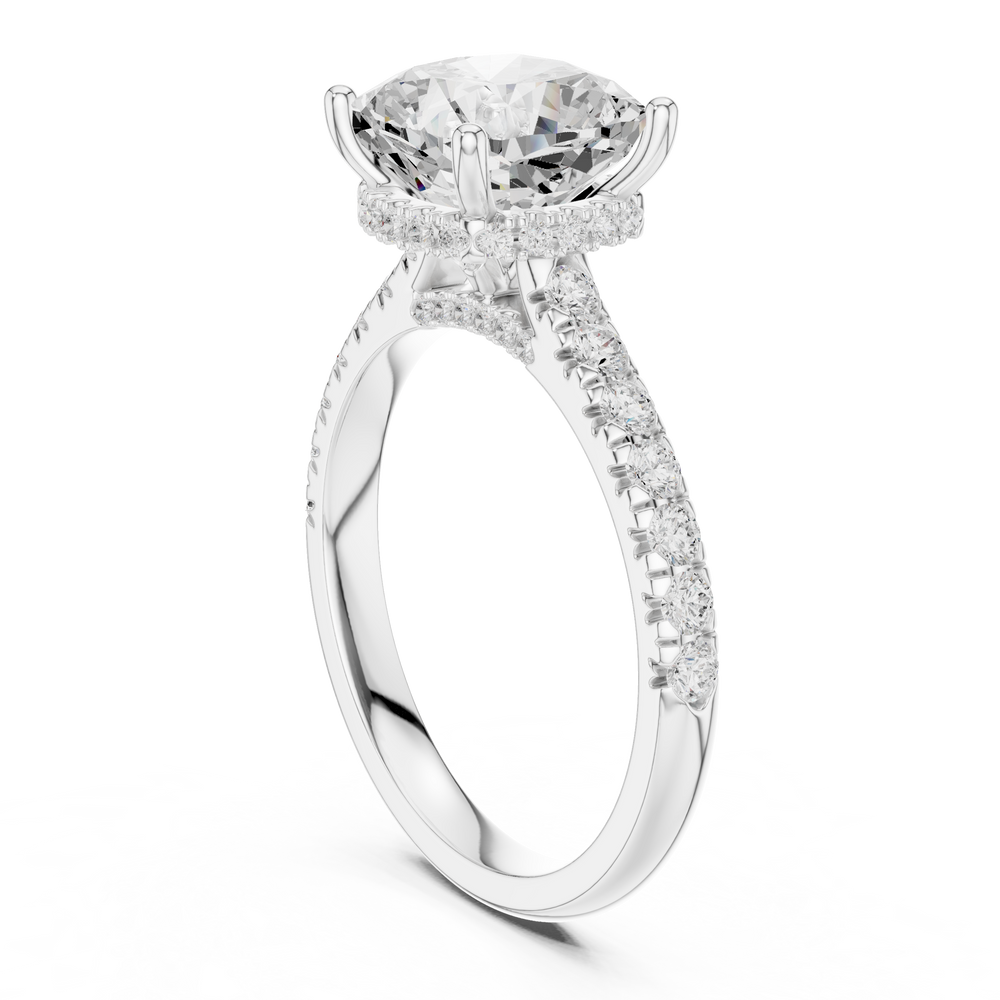 3.67 CT Cushion Cut Diamond Hidden Halo Pavé Engagement Ring