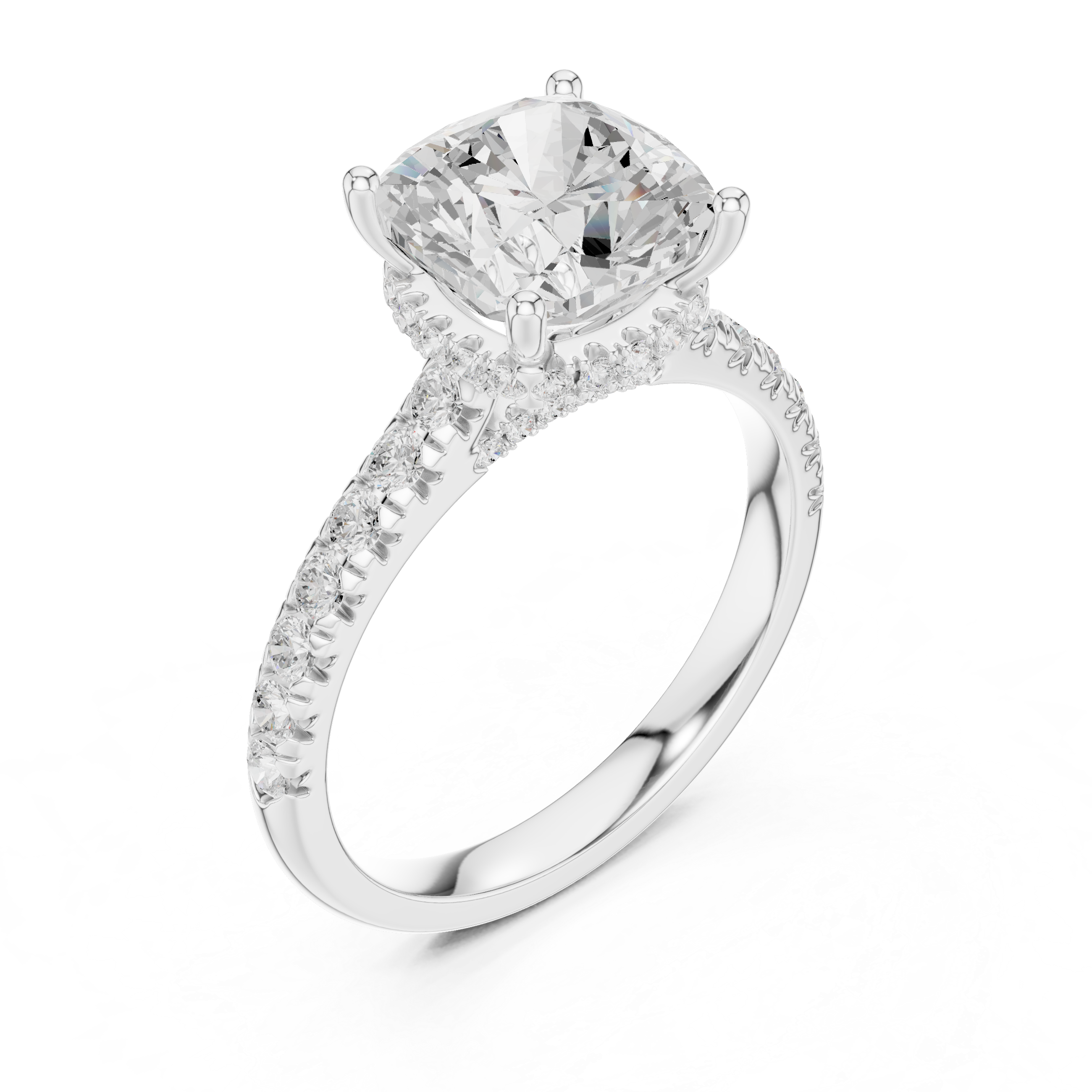 Cushion Cut Hidden Halo Diamond Engagement Ring