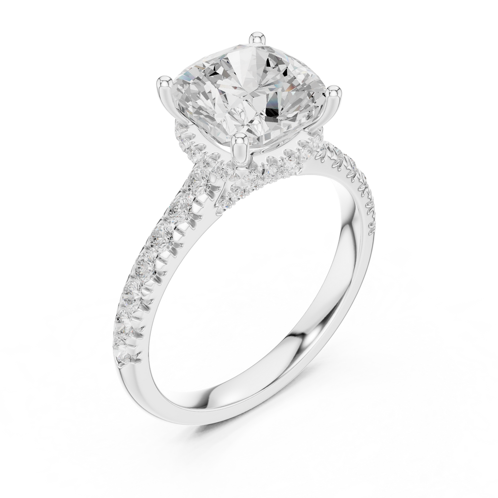 3.67 CT Cushion Cut Diamond Hidden Halo Pavé Engagement Ring