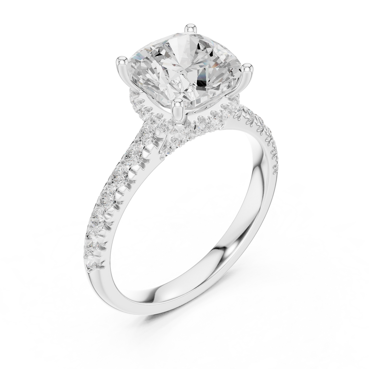 3.67 ct Cushion Cut Diamond Hidden Halo Pavé Engagement Ring – view 3 of 12, lab grown diamond ring | Jewelix Atelier