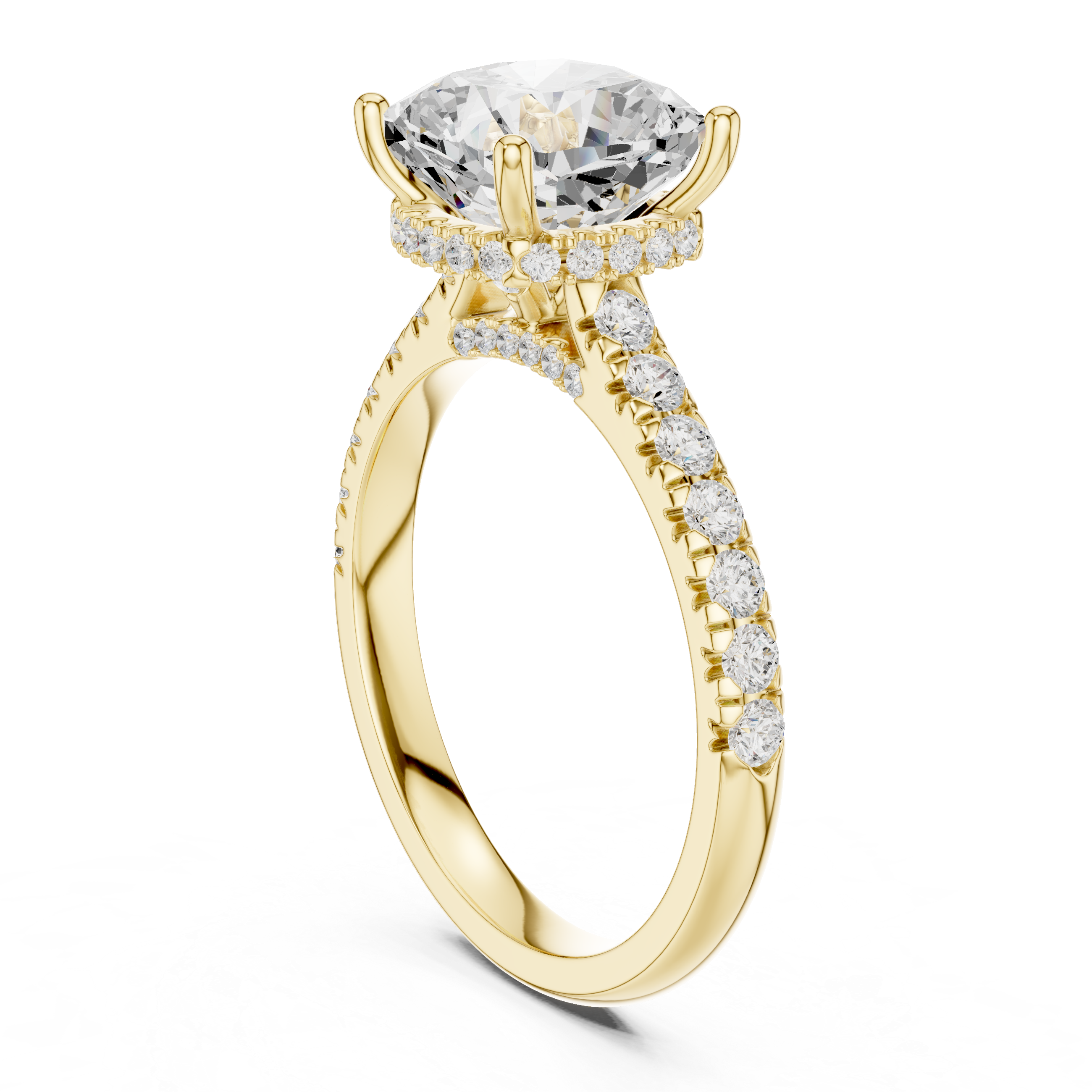 Cushion Cut Hidden Halo Diamond Engagement Ring