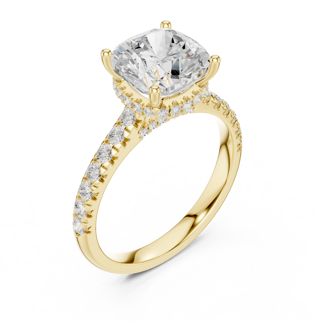 Cushion Cut Hidden Halo Diamond Engagement Ring