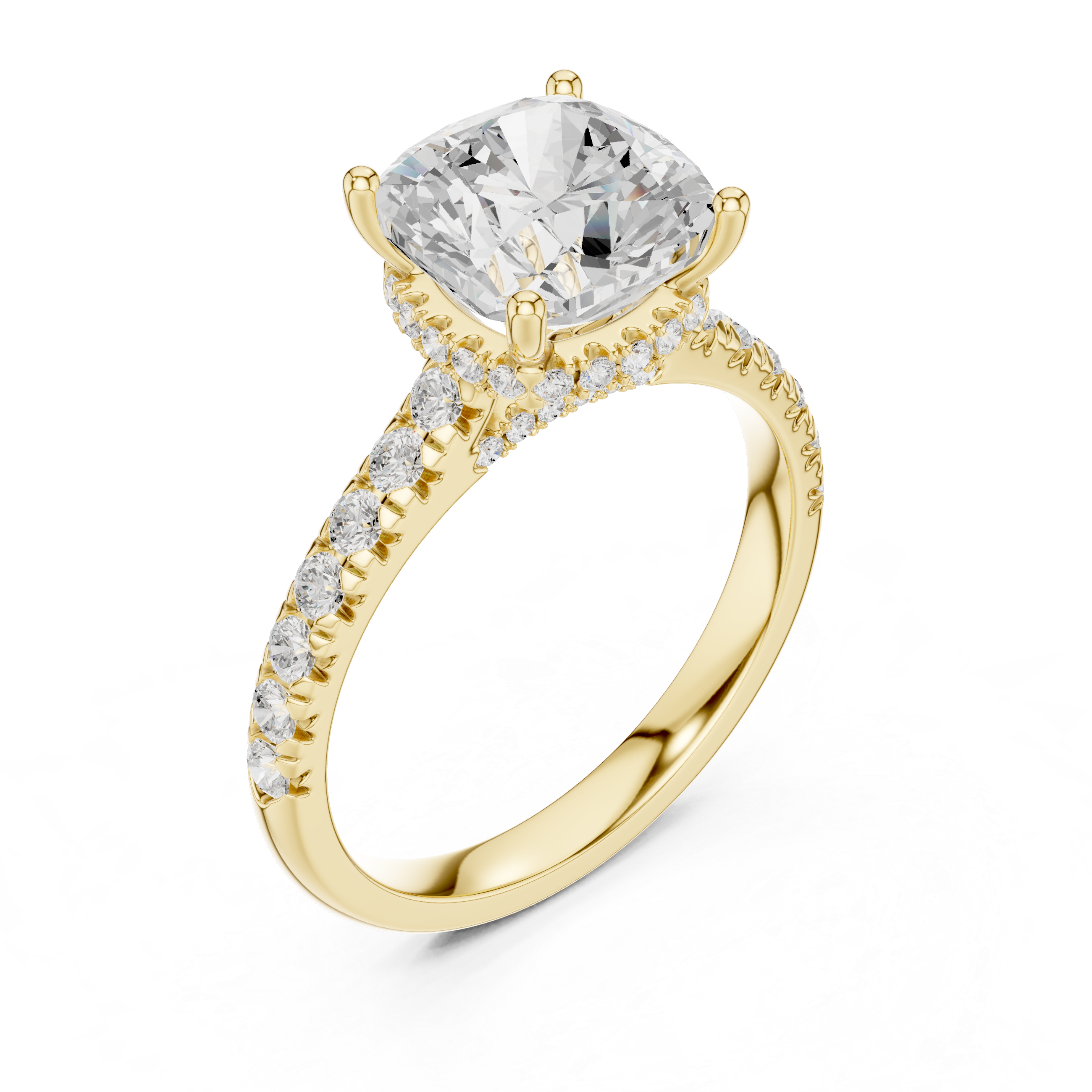 3.67 CT Cushion Cut Diamond Hidden Halo Pavé Engagement Ring