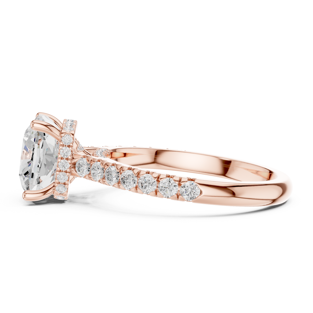 3.67 CT Cushion Cut Diamond Hidden Halo Pavé Engagement Ring