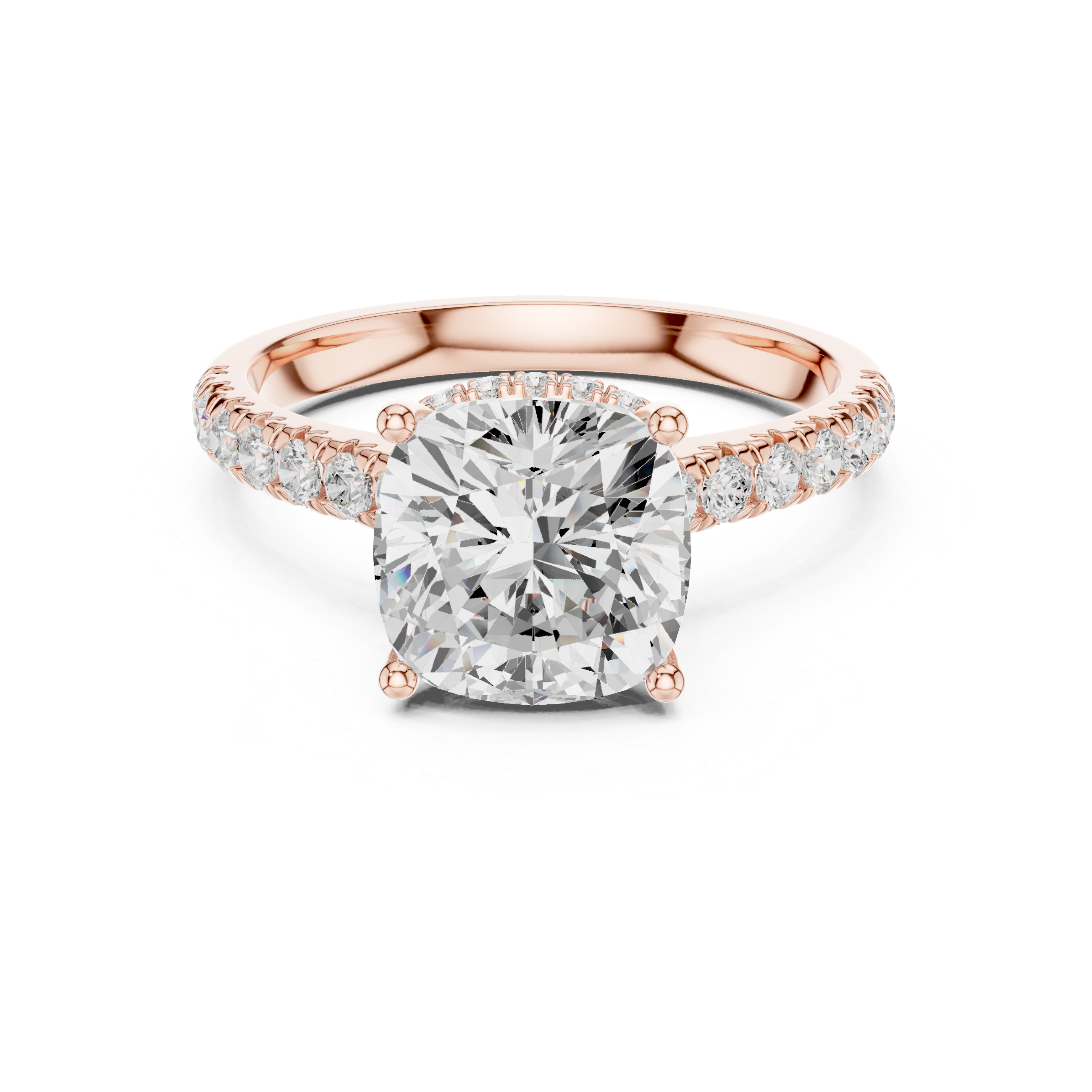 3.67 CT Cushion Cut Diamond Hidden Halo Pavé Engagement Ring