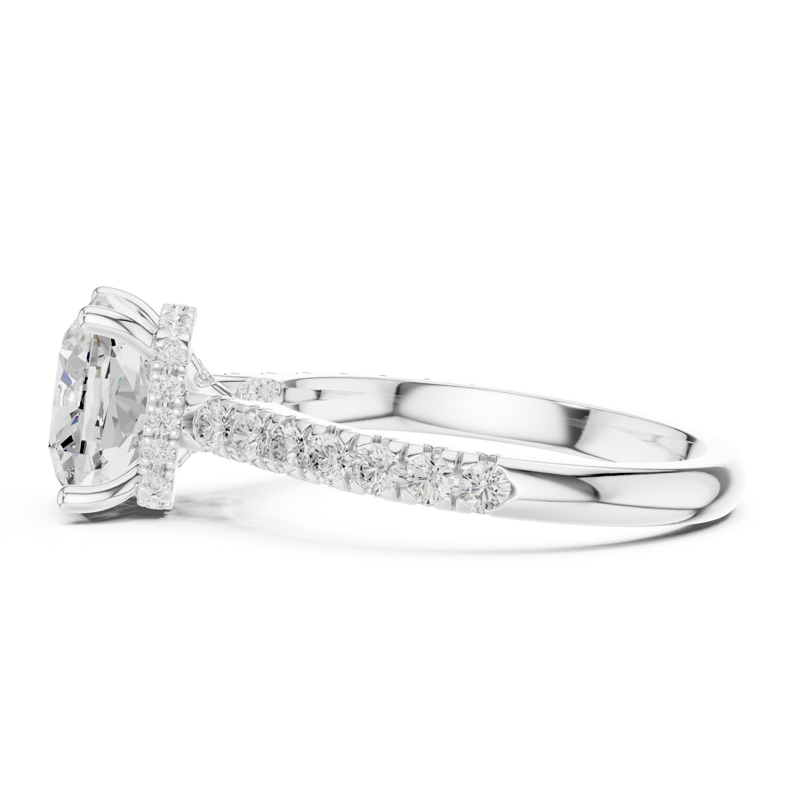 3.67 CT Cushion Cut Diamond Hidden Halo Pavé Engagement Ring