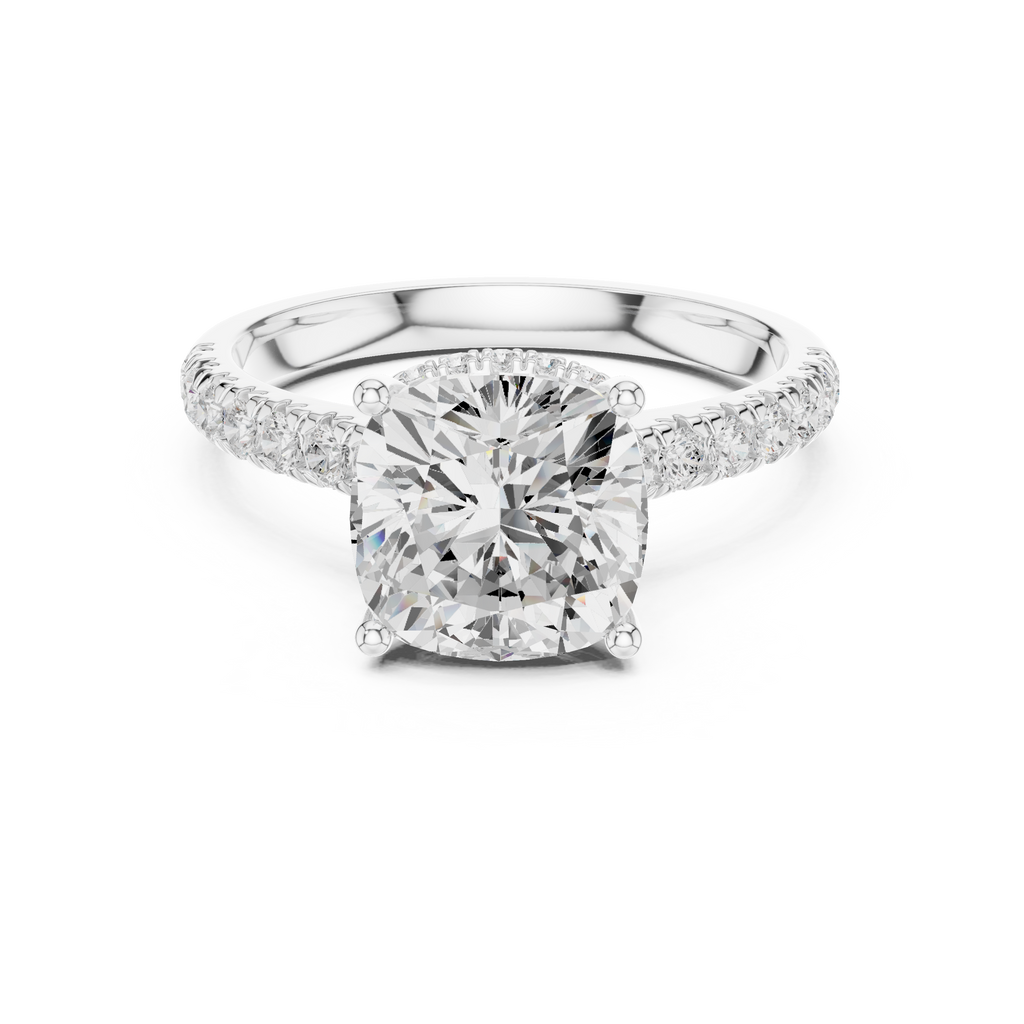 Cushion Cut Hidden Halo Diamond Engagement Ring