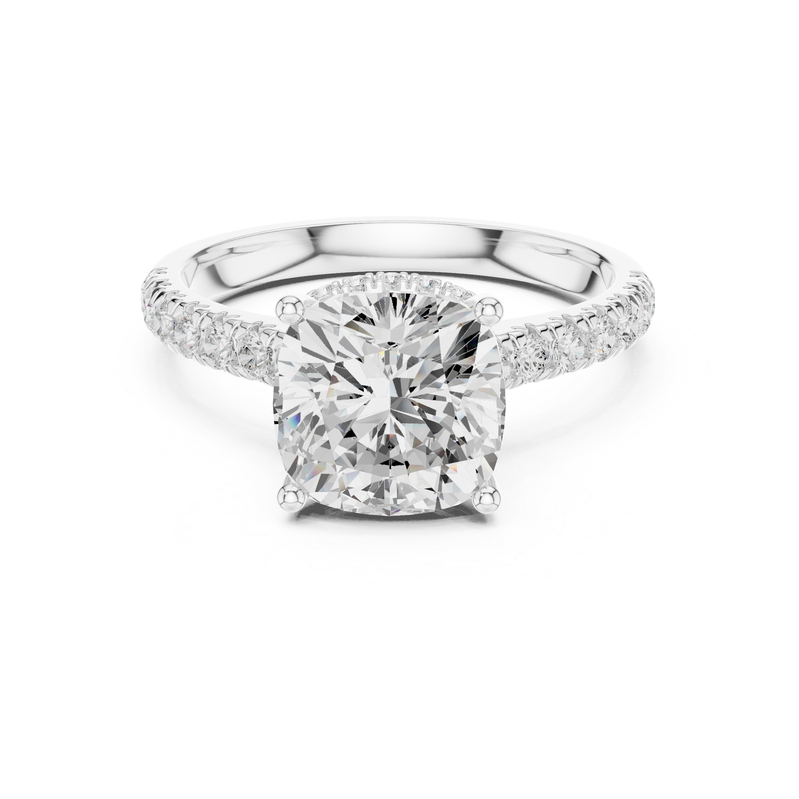 3.67 CT Cushion Cut Diamond Hidden Halo Pavé Engagement Ring