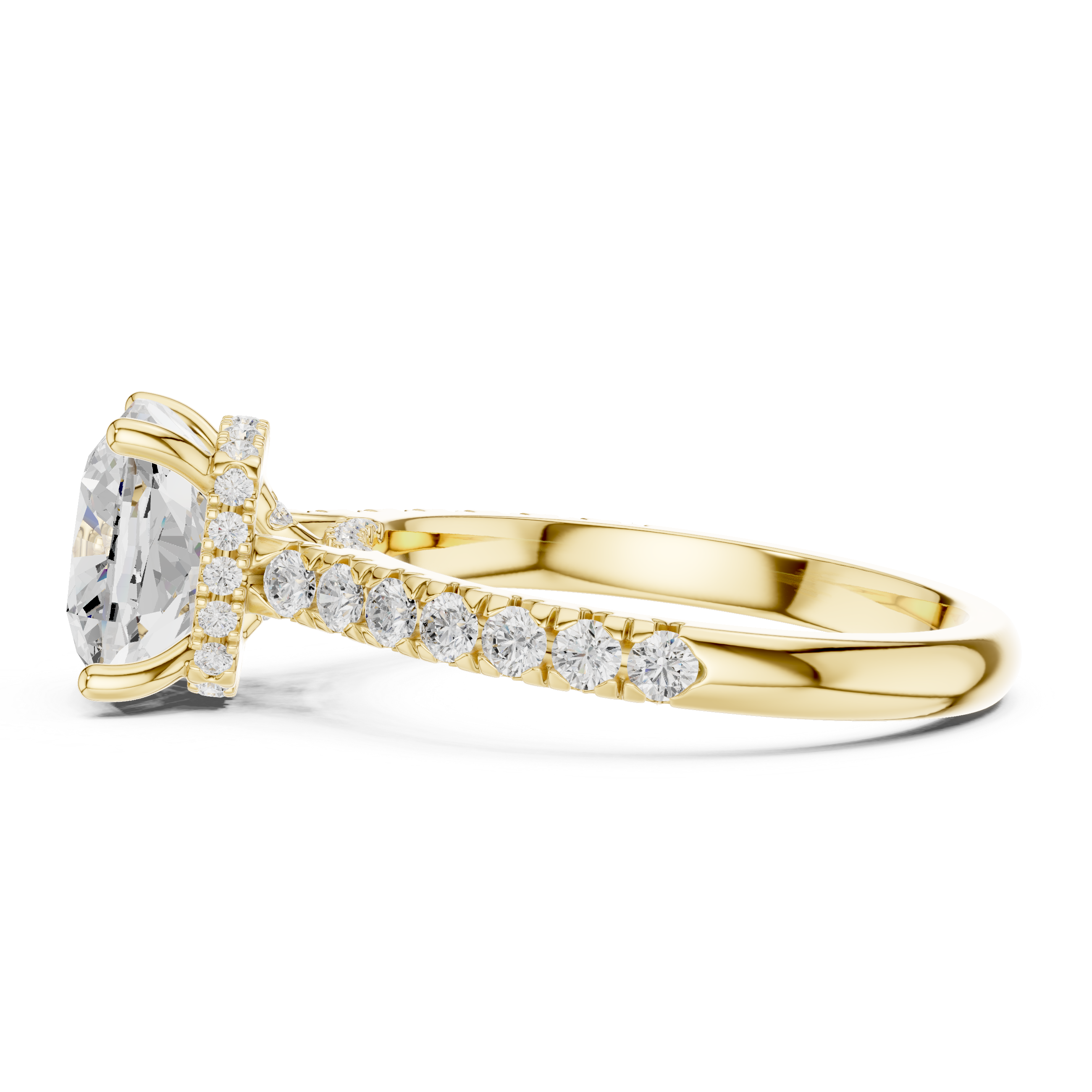 3.67 CT Cushion Cut Diamond Hidden Halo Pavé Engagement Ring