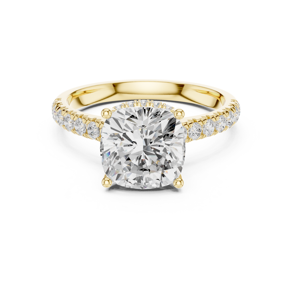 3.67 CT Cushion Cut Diamond Hidden Halo Pavé Engagement Ring