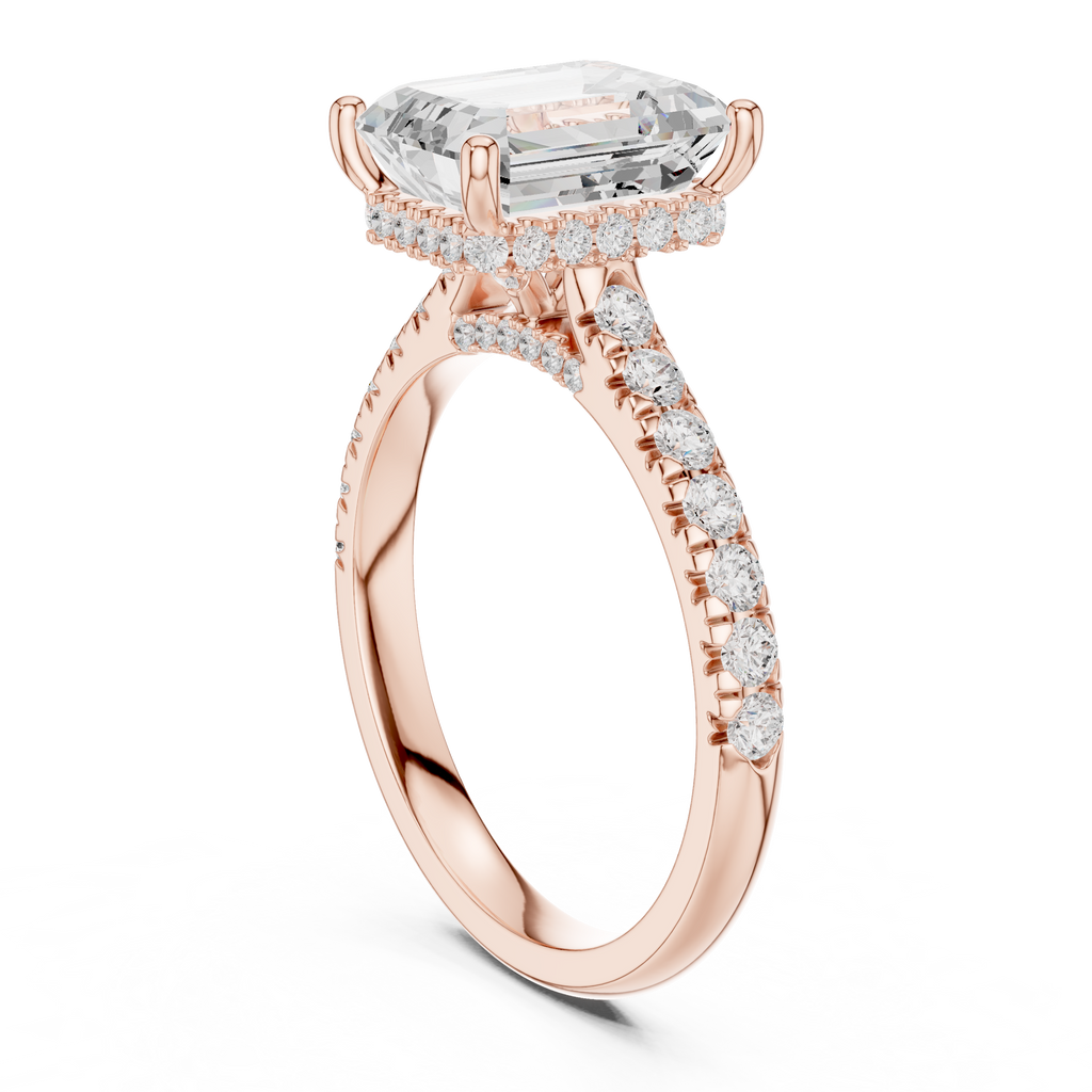 3.16 CT Emerald Cut Diamond Hidden Halo Pavé Engagement Ring