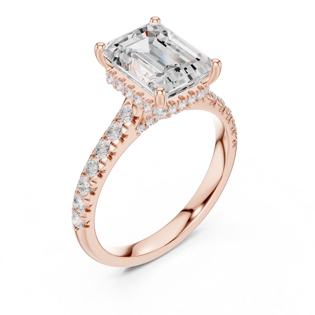 3.16 CT Emerald Cut Diamond Hidden Halo Pavé Engagement Ring