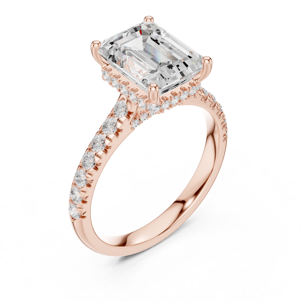 3.16 ct Emerald Cut Diamond Hidden Halo Pavé Engagement Ring – view 7 of 12, lab grown diamond ring | Jewelix Atelier
