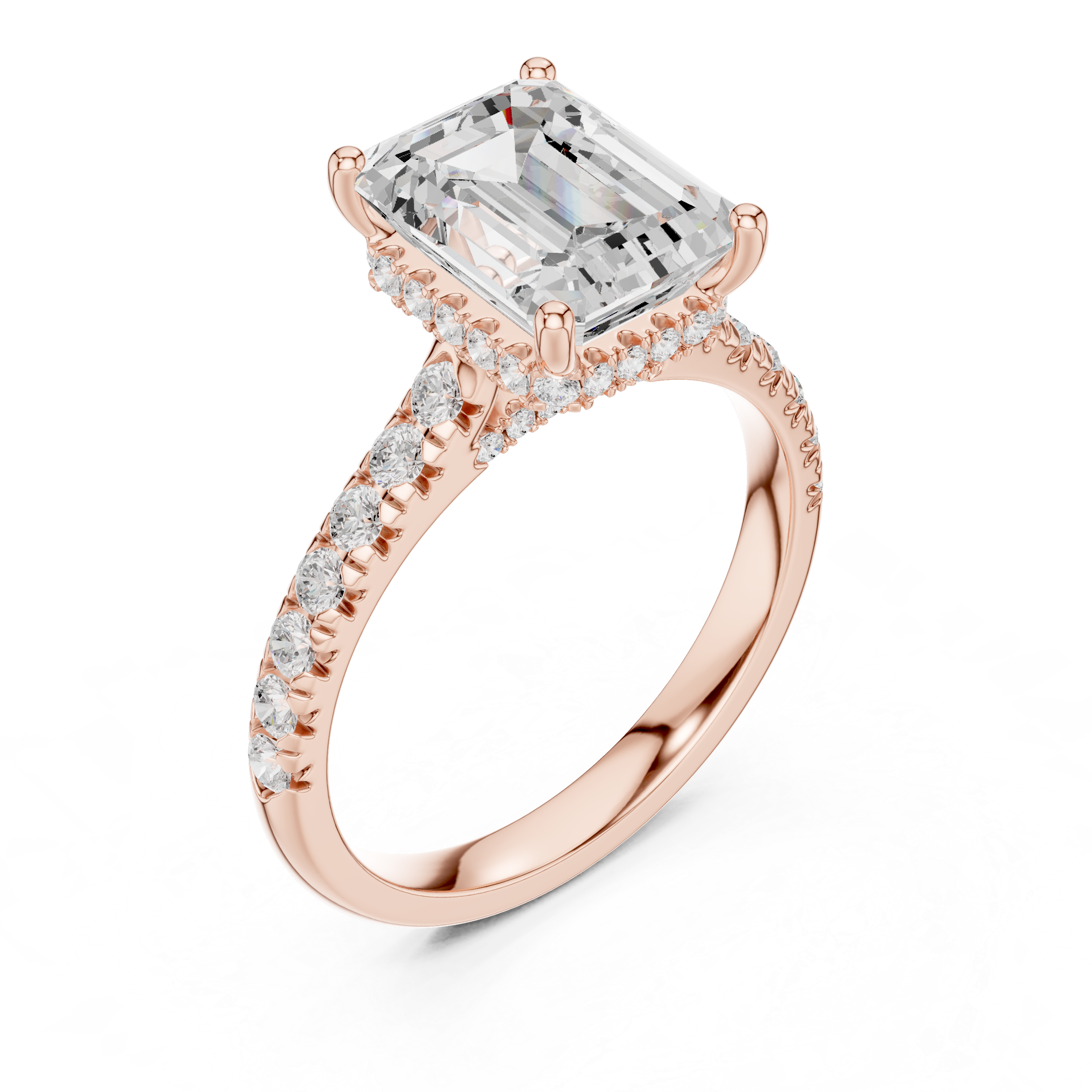 3.16 CT Emerald Cut Diamond Hidden Halo Pavé Engagement Ring