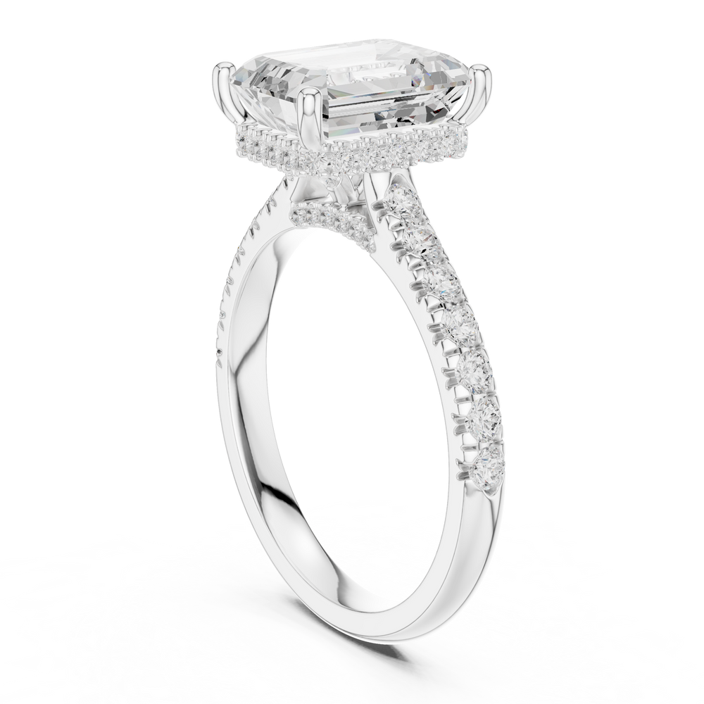 Emerald Cut Hidden Halo Diamond Engagement Ring