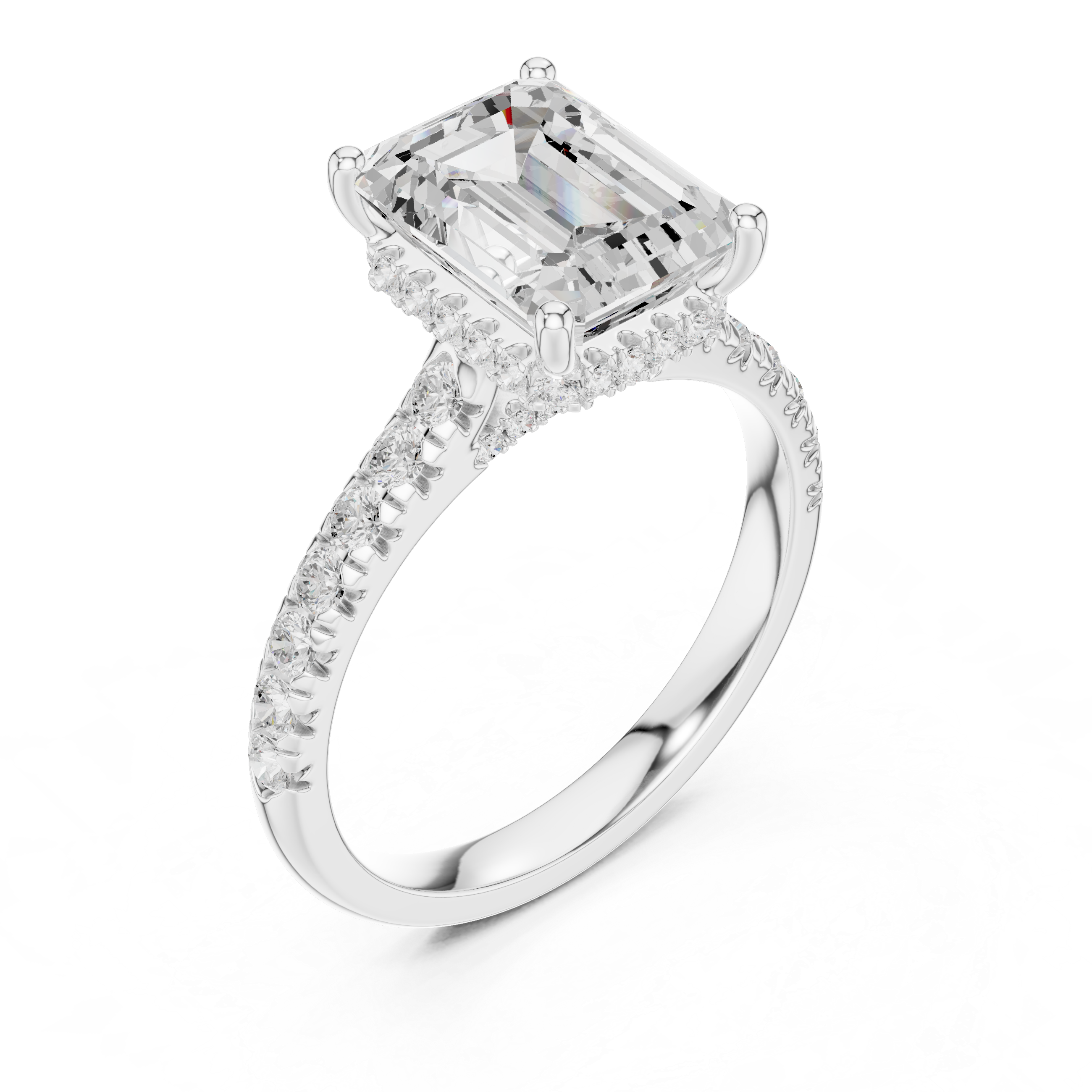 Emerald Cut Hidden Halo Diamond Engagement Ring