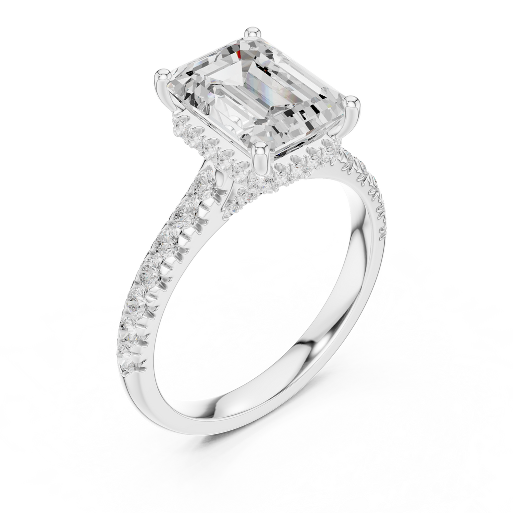 3.16 CT Emerald Cut Diamond Hidden Halo Pavé Engagement Ring