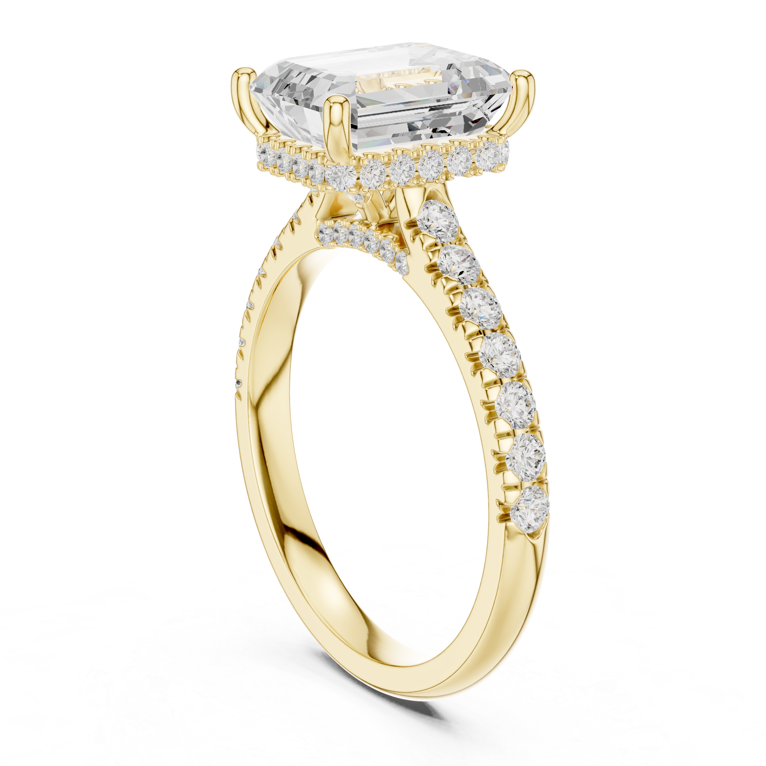 3.16 CT Emerald Cut Diamond Hidden Halo Pavé Engagement Ring