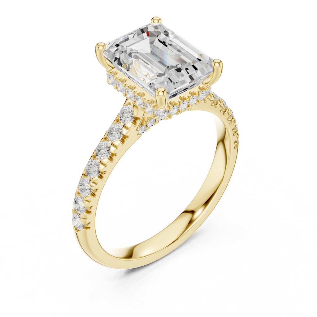 Emerald Cut Hidden Halo Diamond Engagement Ring