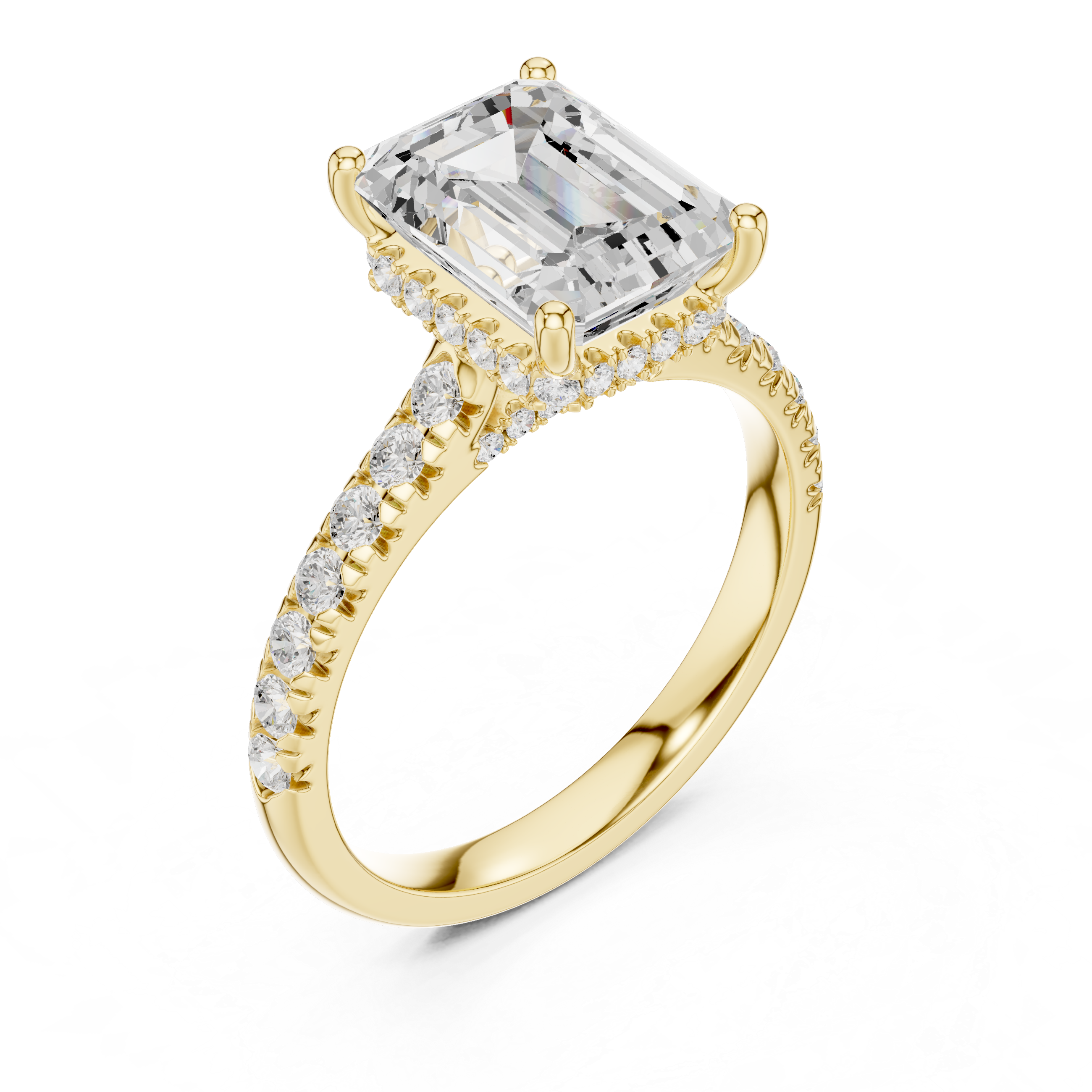 Emerald Cut Hidden Halo Diamond Engagement Ring
